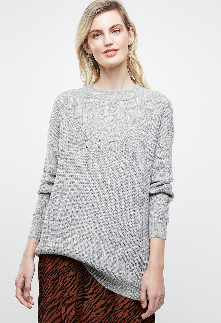 ONLY - Safina long sleeve long pullover top - grey