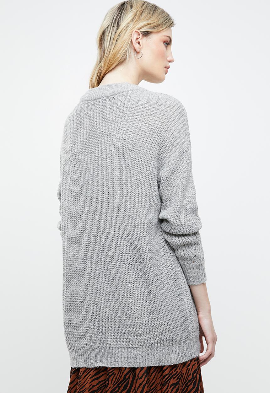 ONLY - Safina long sleeve long pullover top - grey