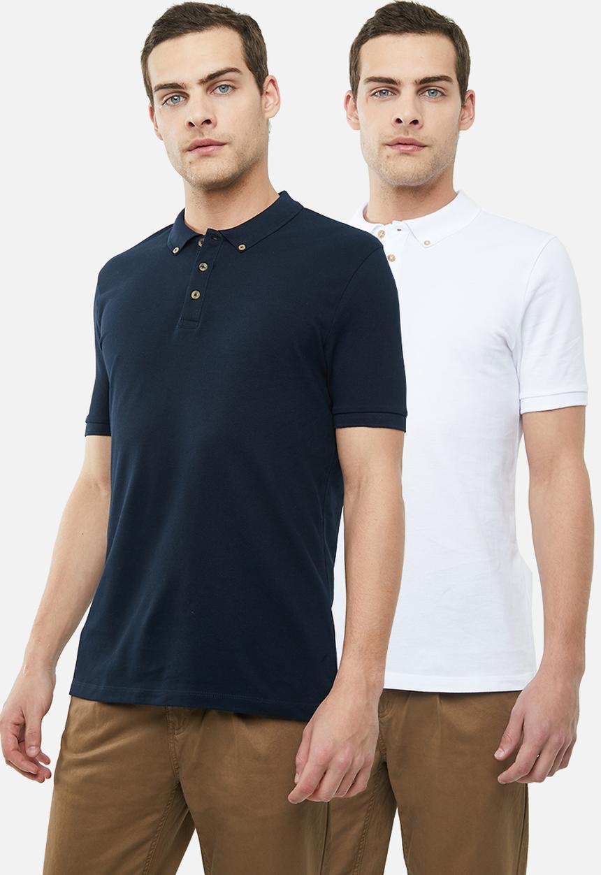 Superbalist - Pique 2 pack golfers - navy & white