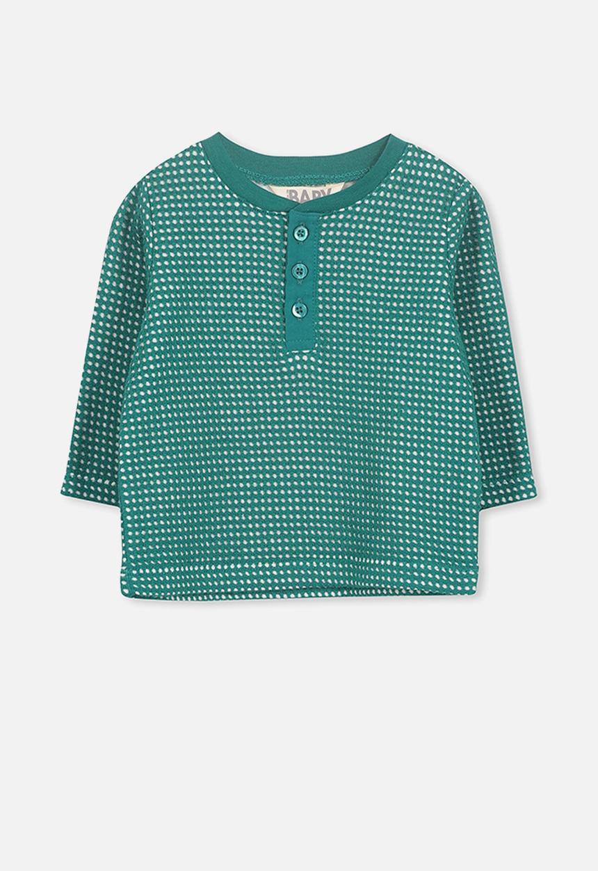 Cotton On - Button long sleeve tee - green