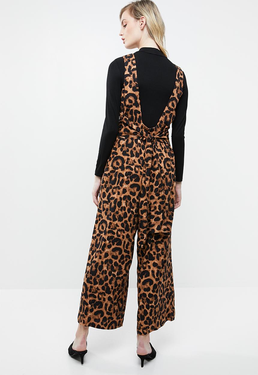 Superbalist - Woven jumpsuit with tie back - brown & black
