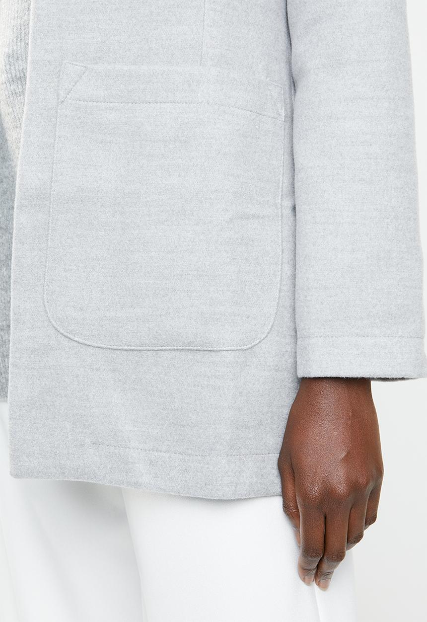 edit - Collarless melton coat - grey