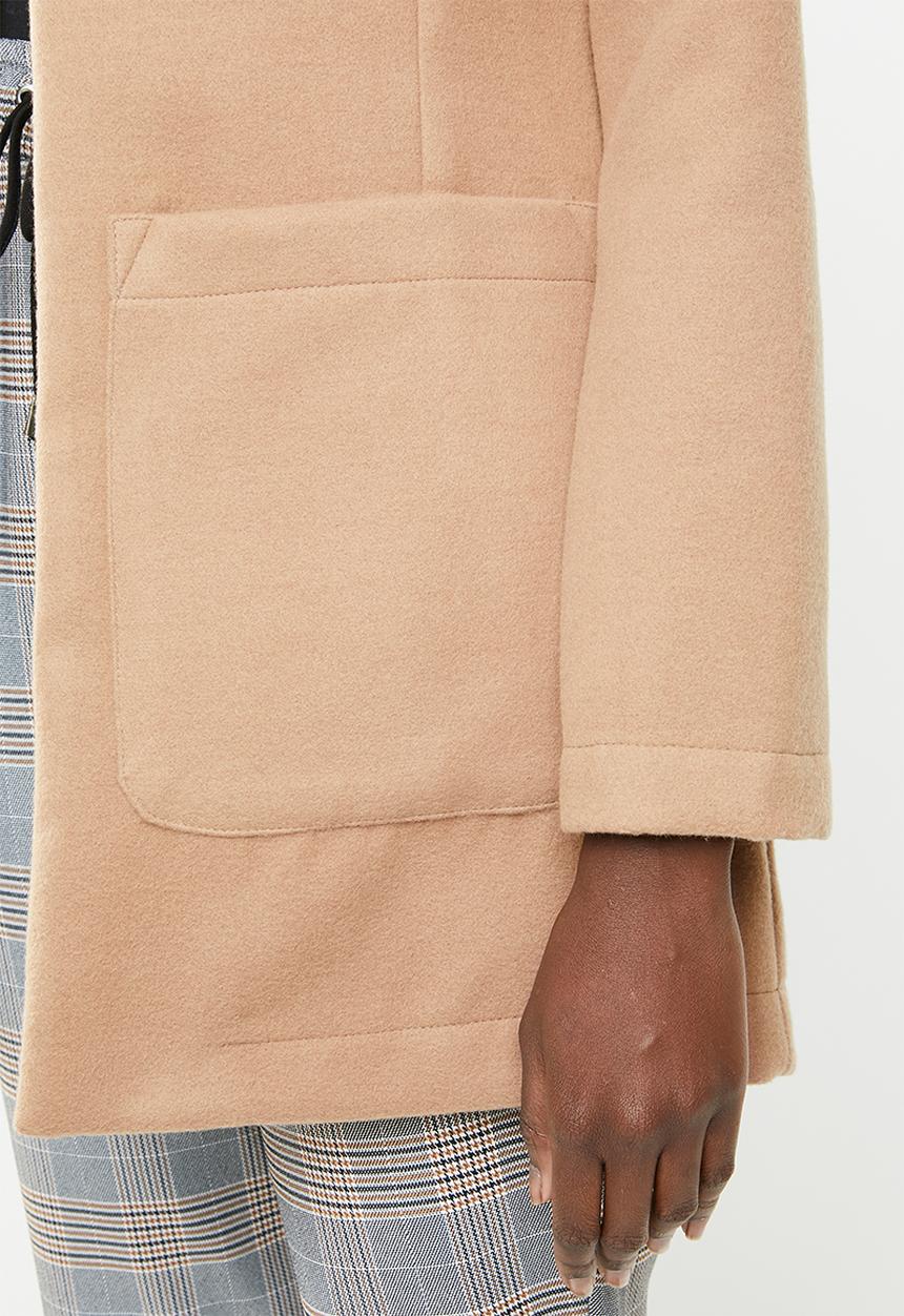edit - Collarless melton coat - brown