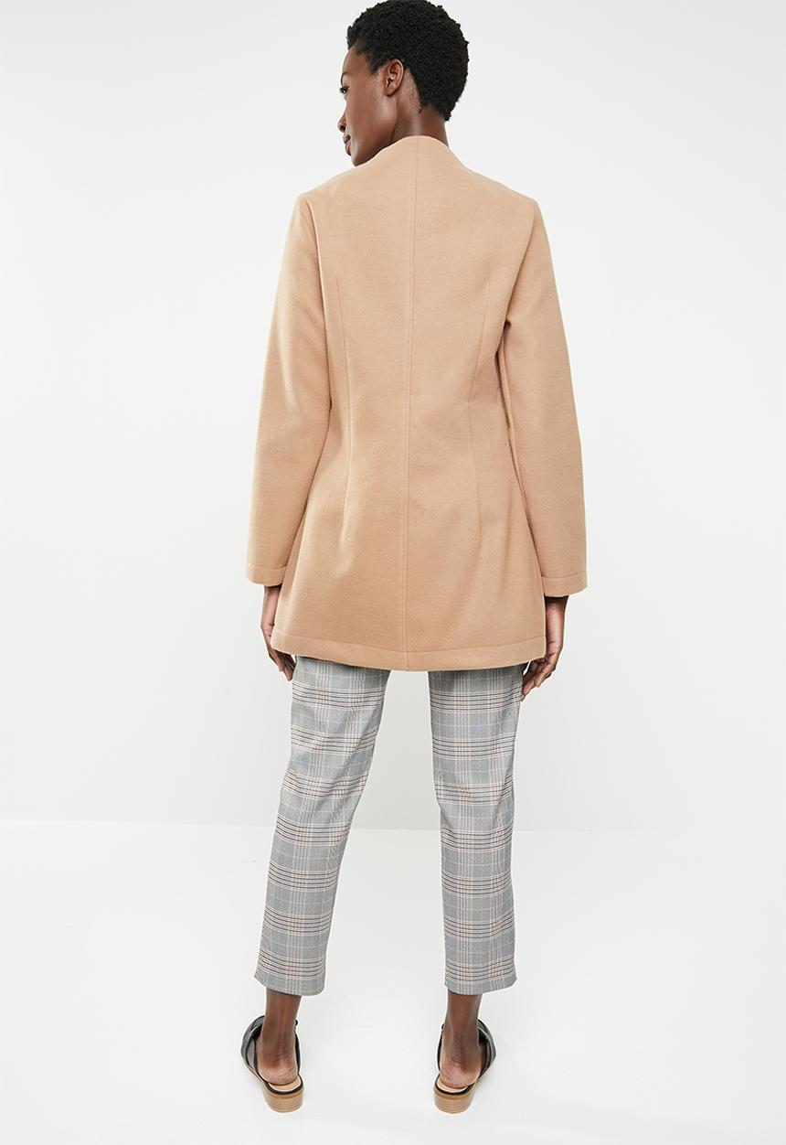edit - Collarless melton coat - brown