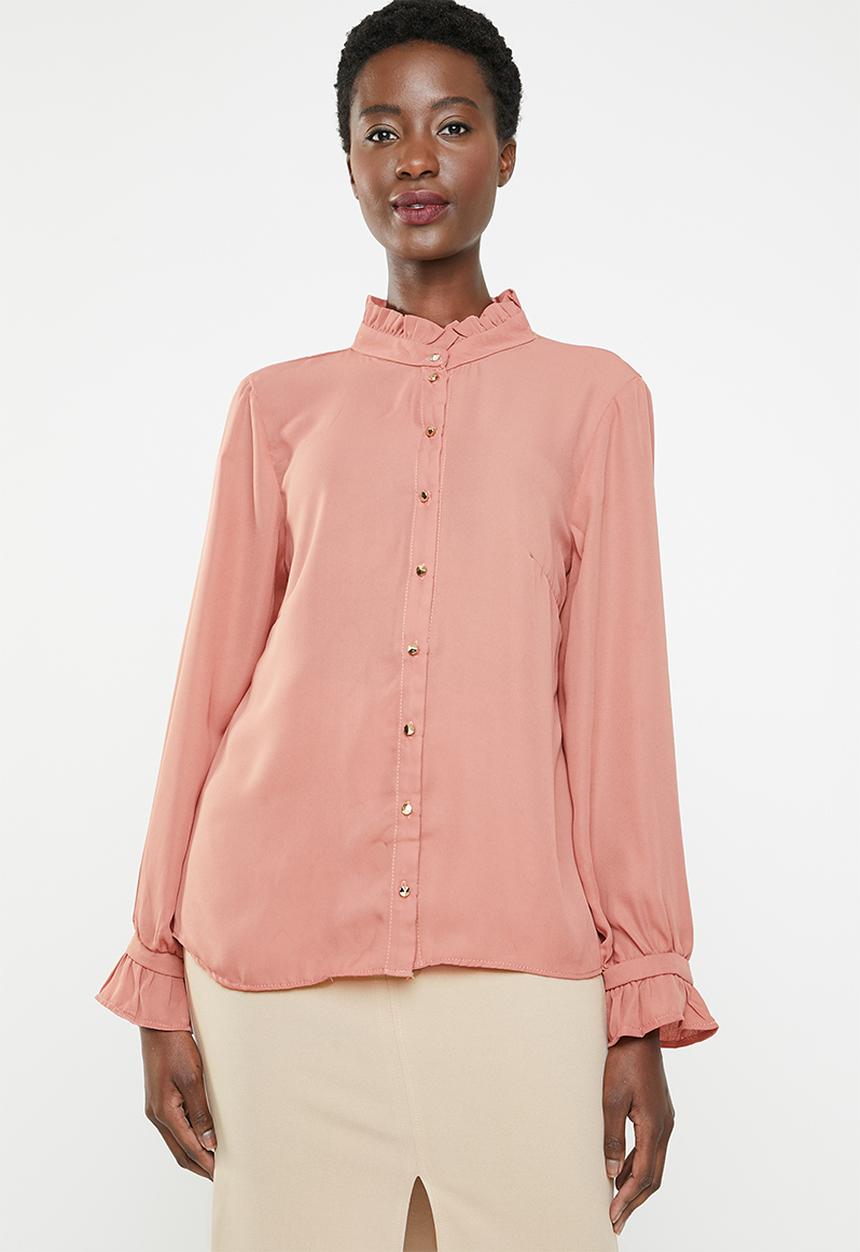 edit - Blouse with frill neckline - pink 