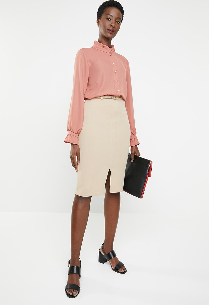 edit - Blouse with frill neckline - pink 