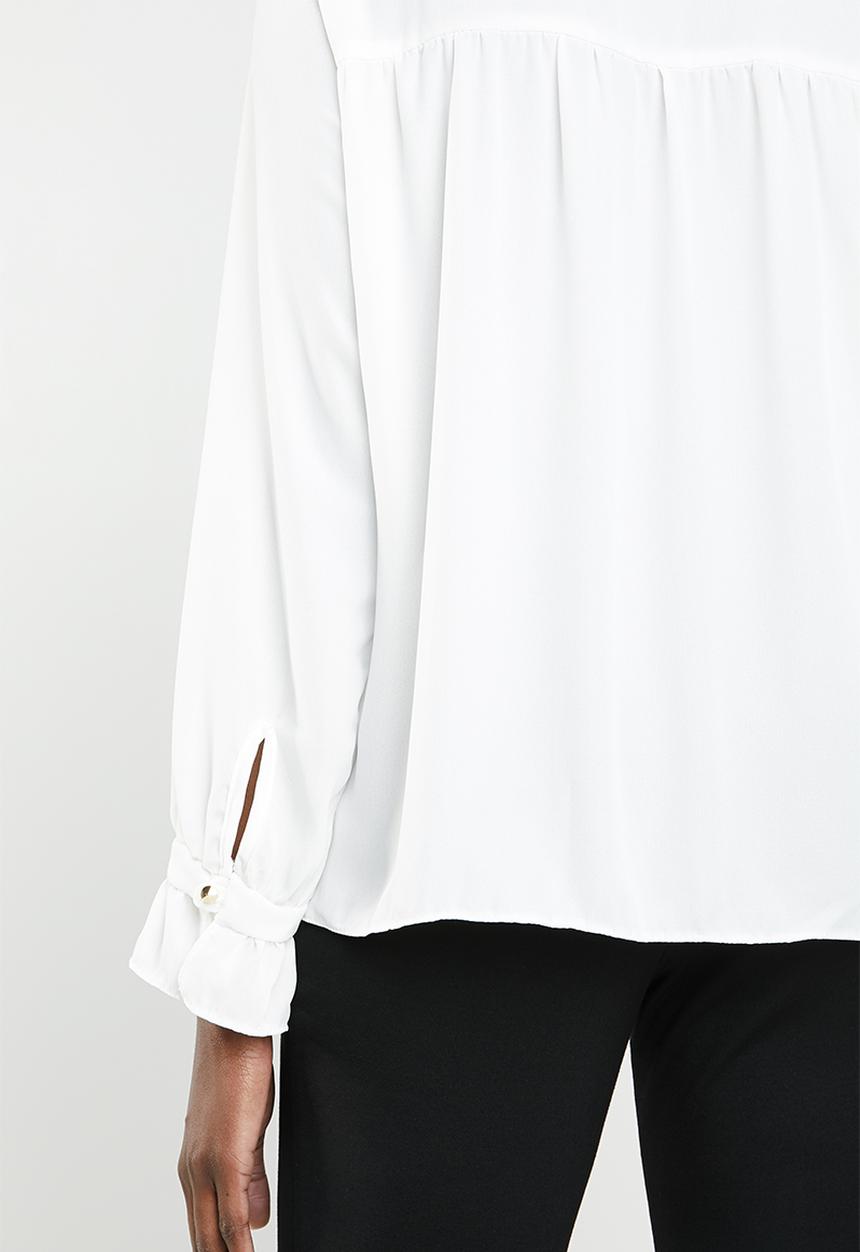 edit - Blouse with frill neckline - white 