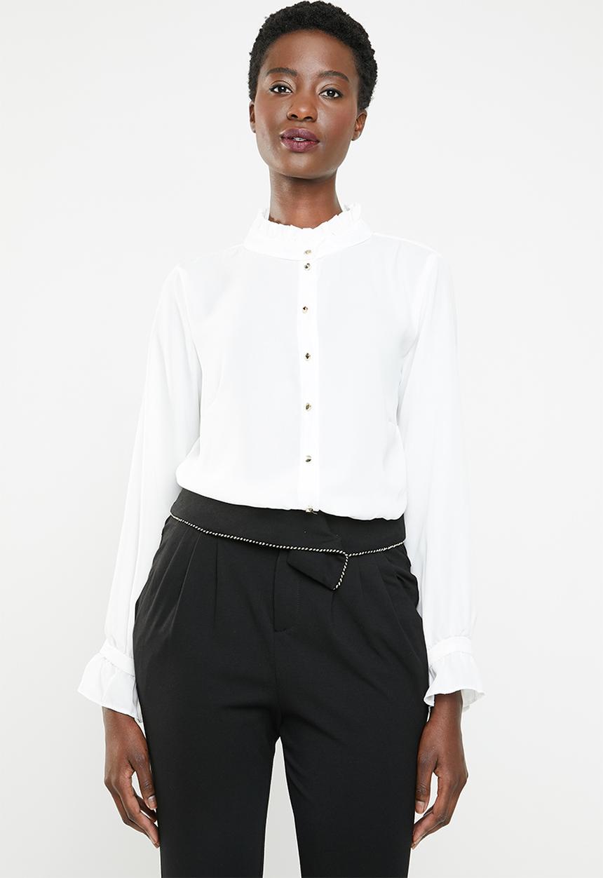 edit - Blouse with frill neckline - white 