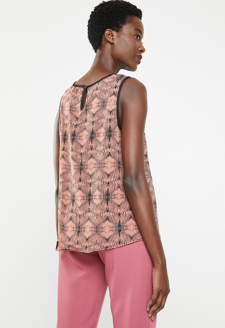 edit - Sleeveless printed top - pink  & black 