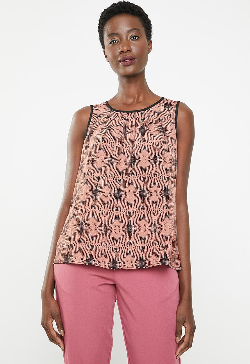 edit - Sleeveless printed top - pink  & black 