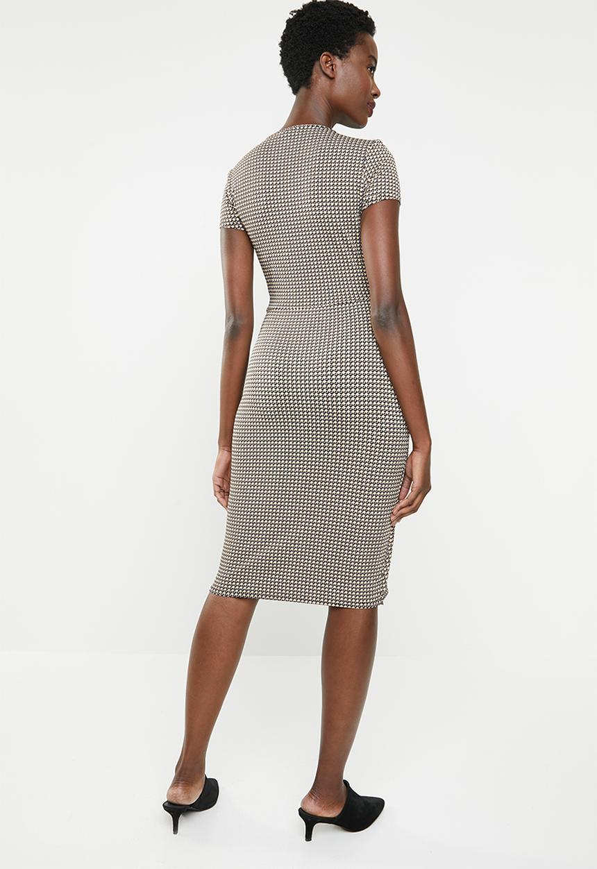 edit - Wrap front drape dress - tan & black 