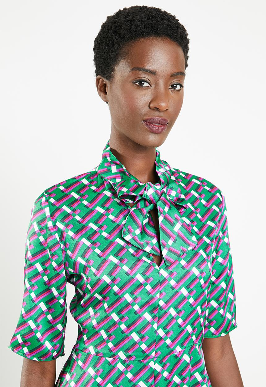 edit - Kitty bow fit and flare dress - multi