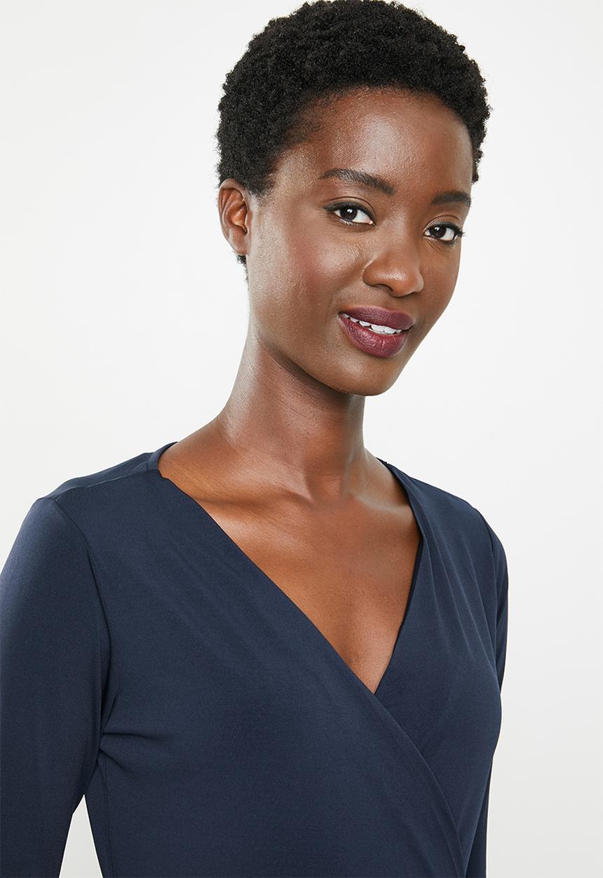 edit - 3/4 Sleeve wrap dress - navy