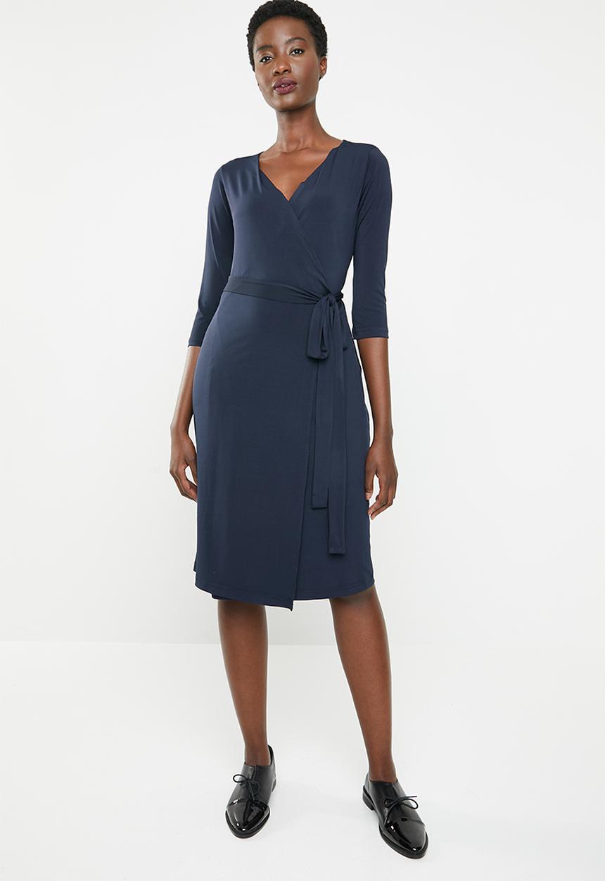 edit - 3/4 Sleeve wrap dress - navy