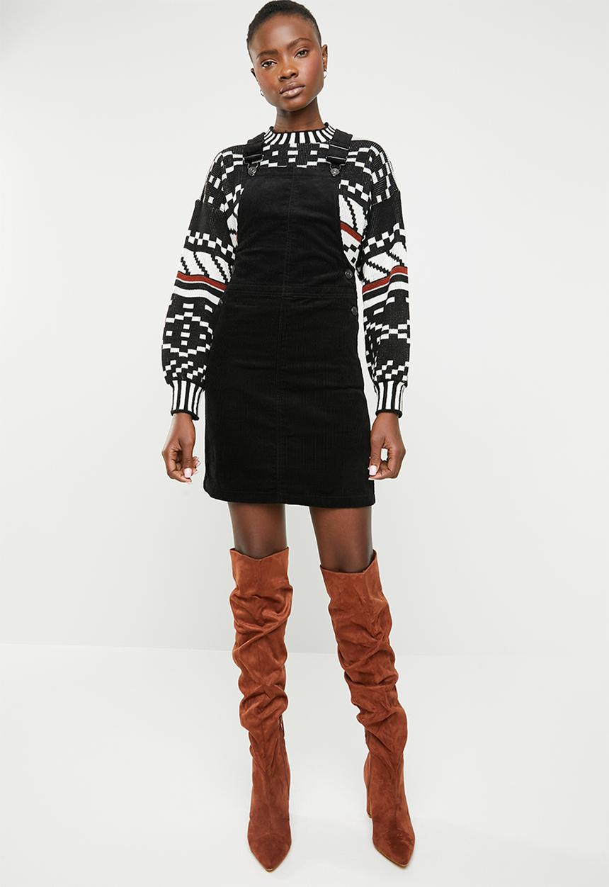 New Look - Cord dungaree dress - black