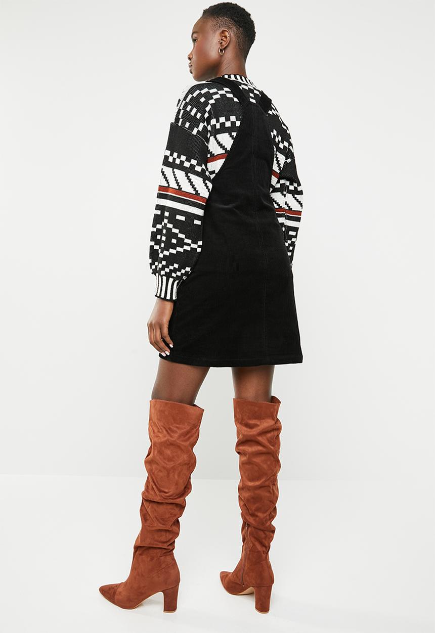 New Look - Cord dungaree dress - black