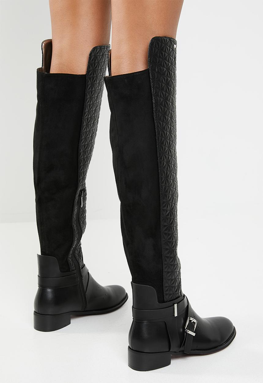Plum - Quilted over the knee boot - black