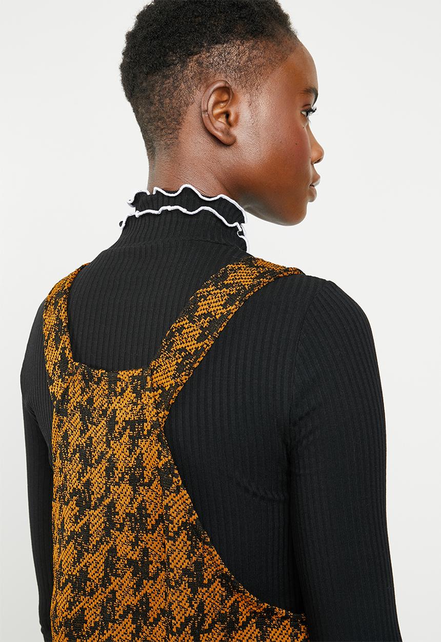 New Look - Dogtooth pinafore - brown & black 