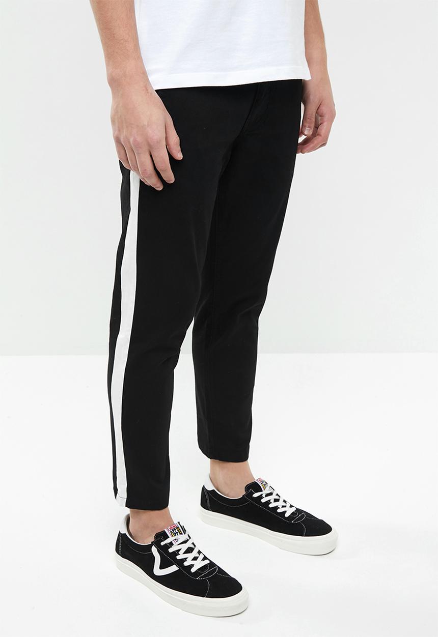 Superbalist - Cropped slim fit taped chino - black & White