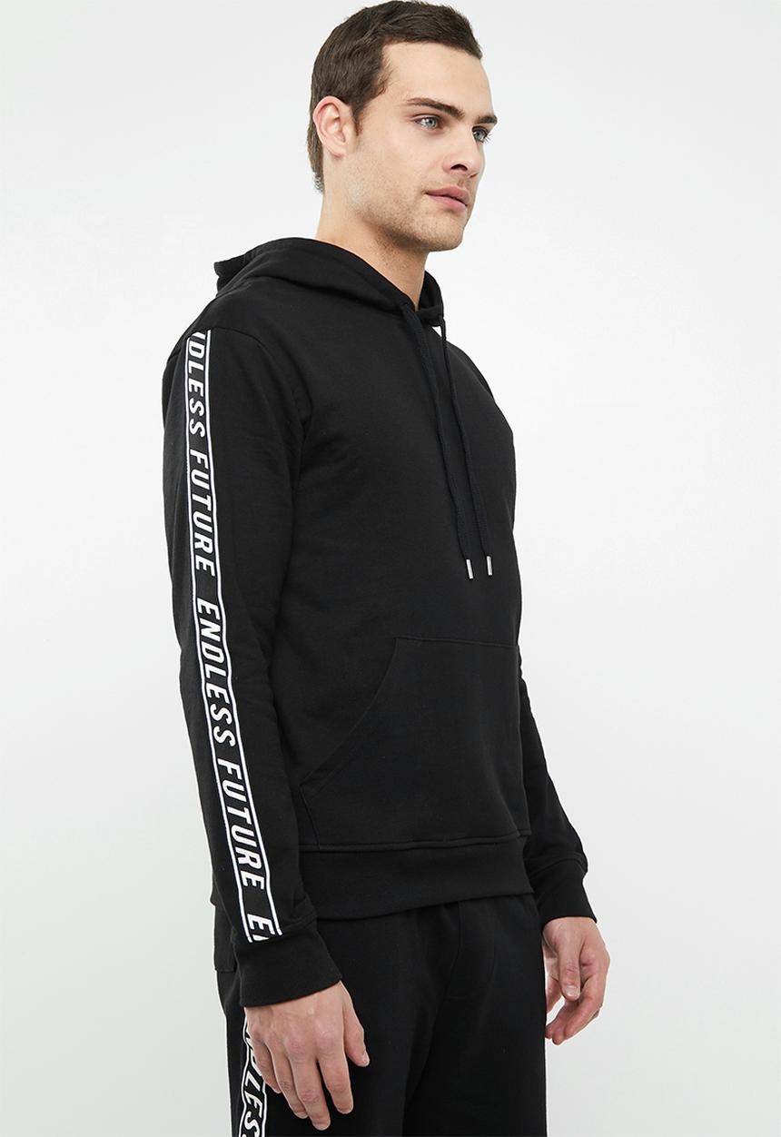 Superbalist - Printed tape pullover sweat hoodie - black