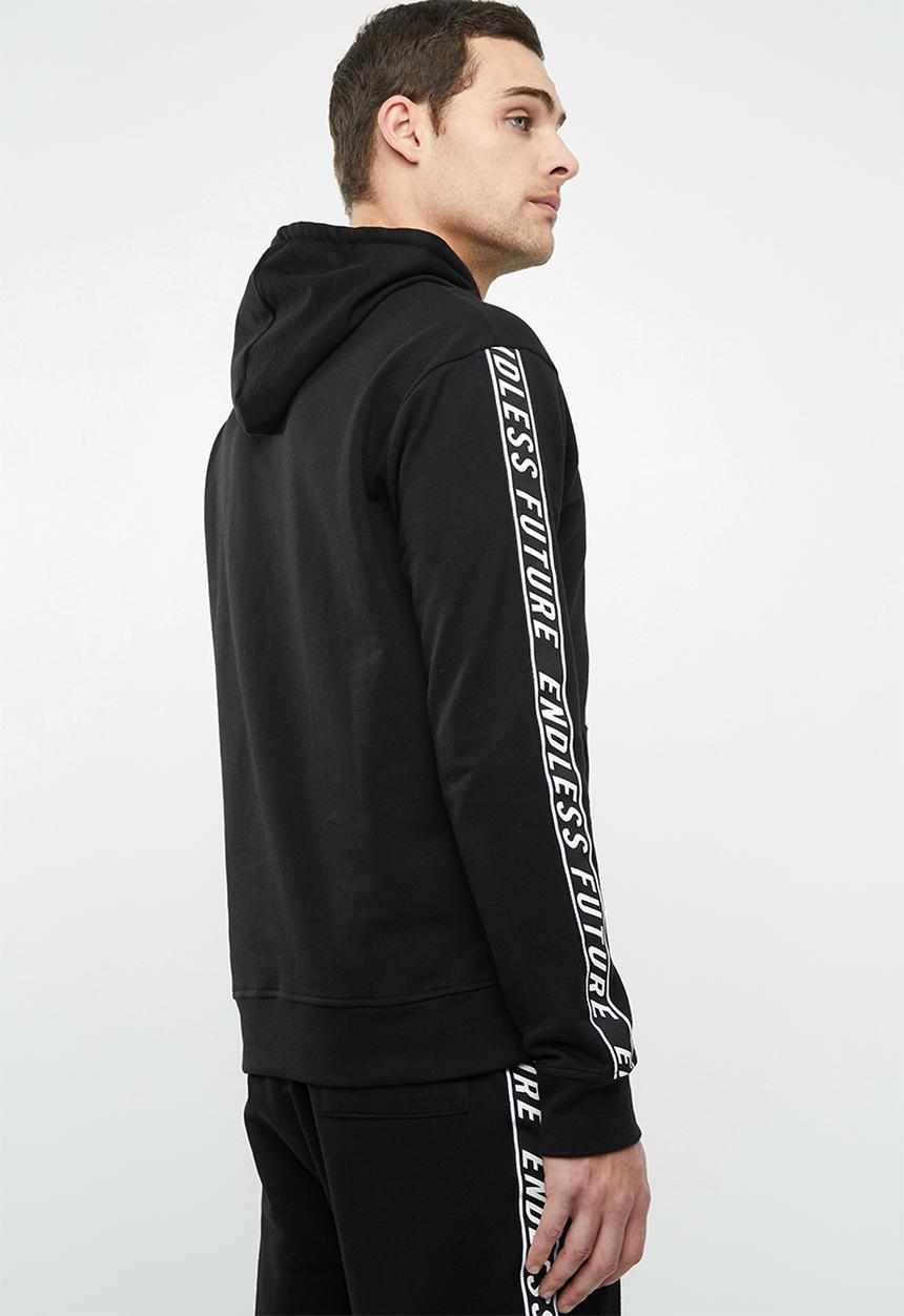 Superbalist - Printed tape pullover sweat hoodie - black