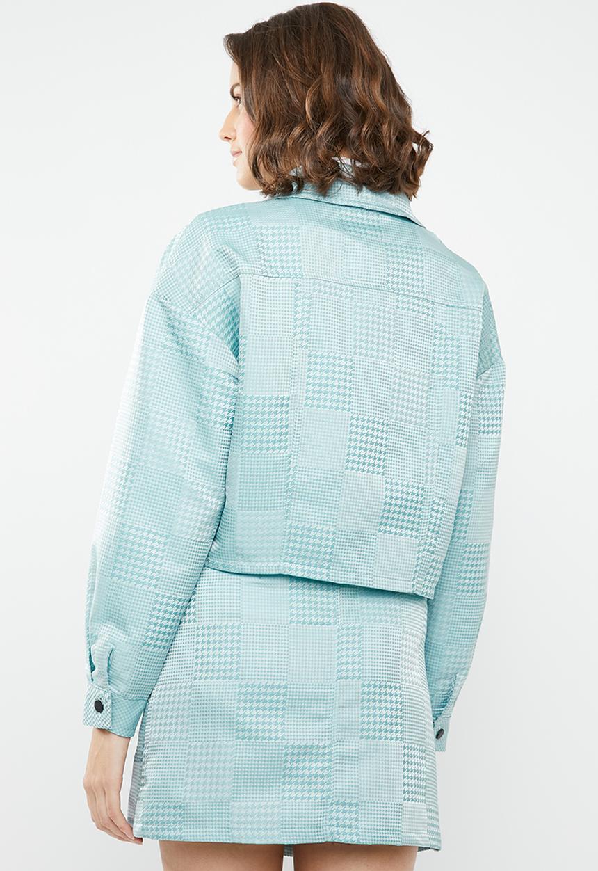 Missguided - Check dogtooth jacket - turquoise