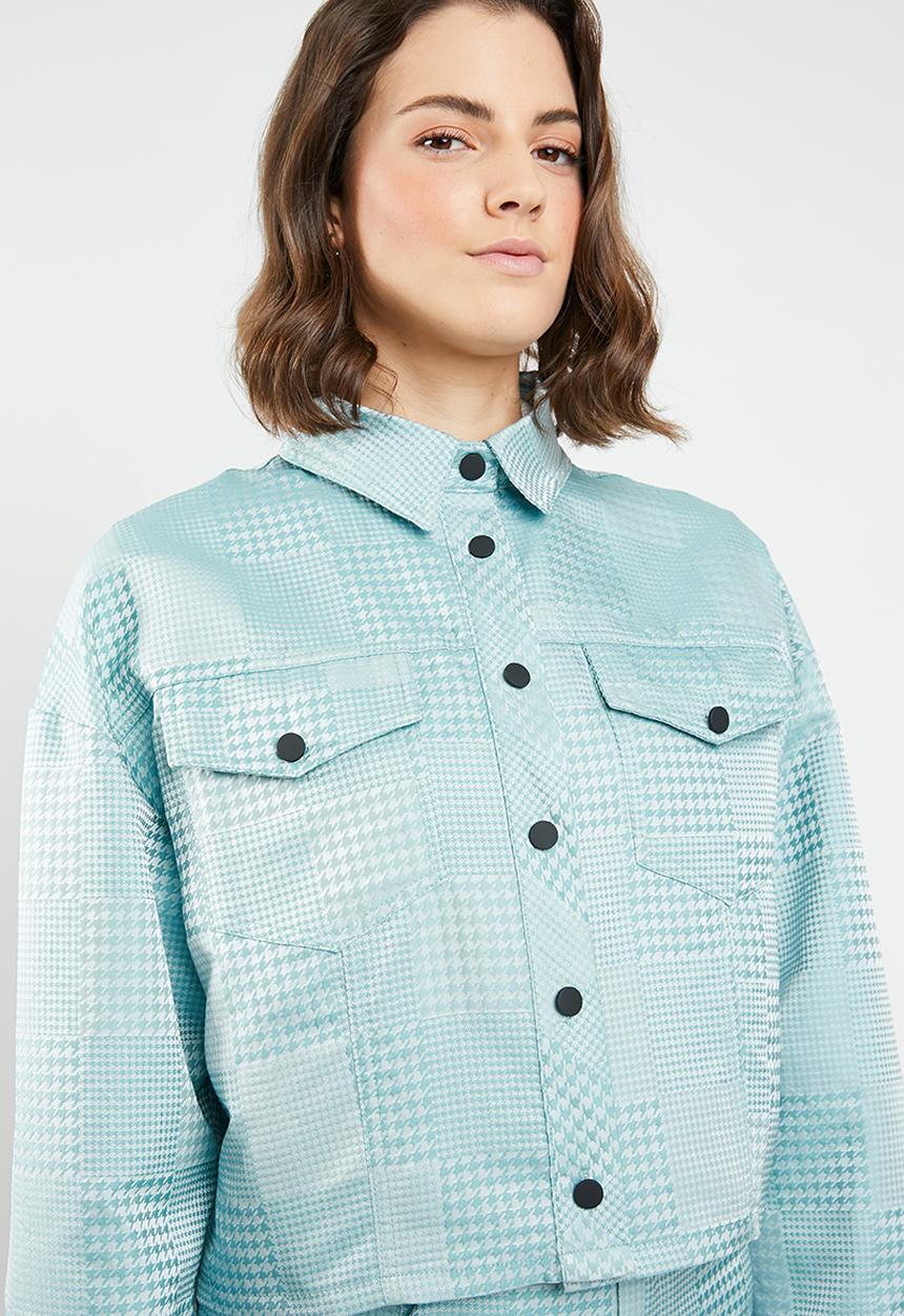 Missguided - Check dogtooth jacket - turquoise