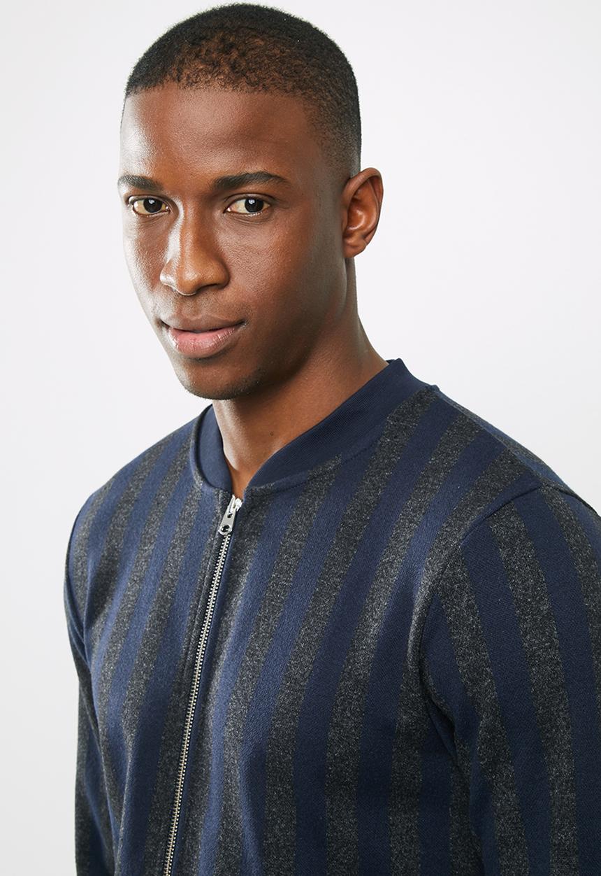 Jack & Jones - Striped bomber - navy & grey