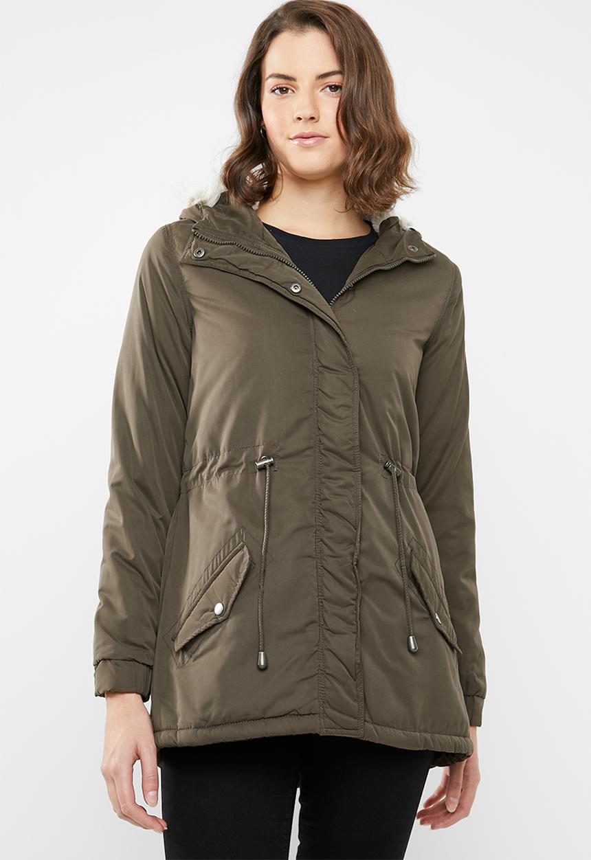 Brave Soul - Parka with faux fur detail - khaki