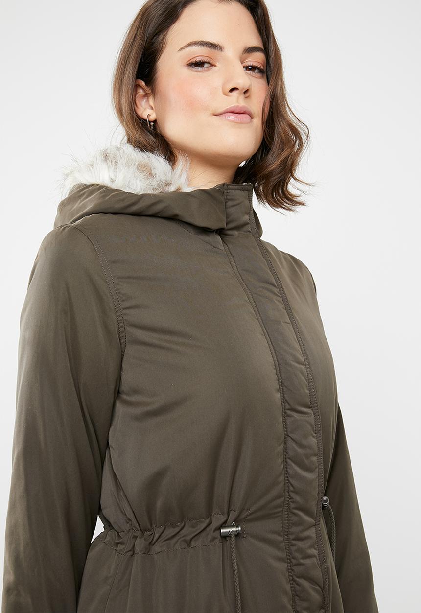 Brave Soul - Parka with faux fur detail - khaki