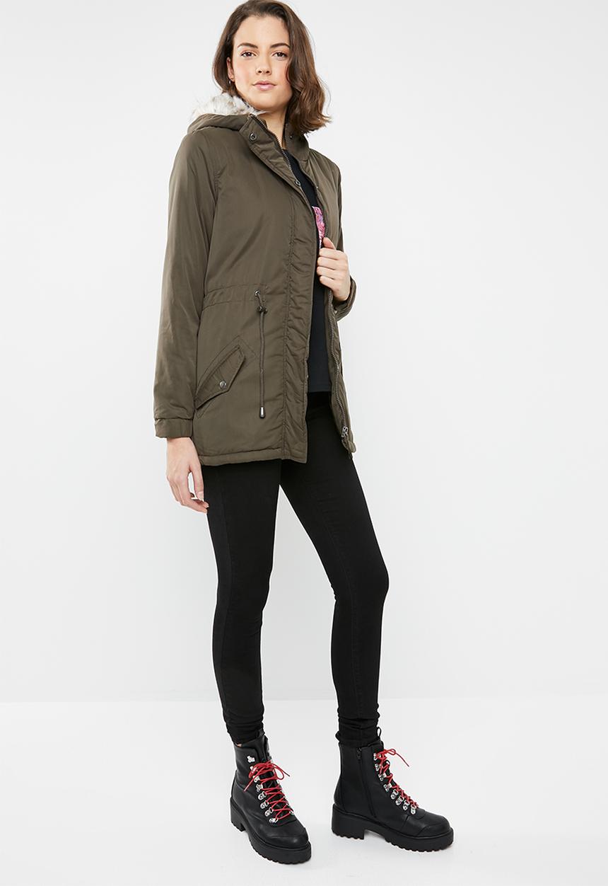 Brave Soul - Parka with faux fur detail - khaki