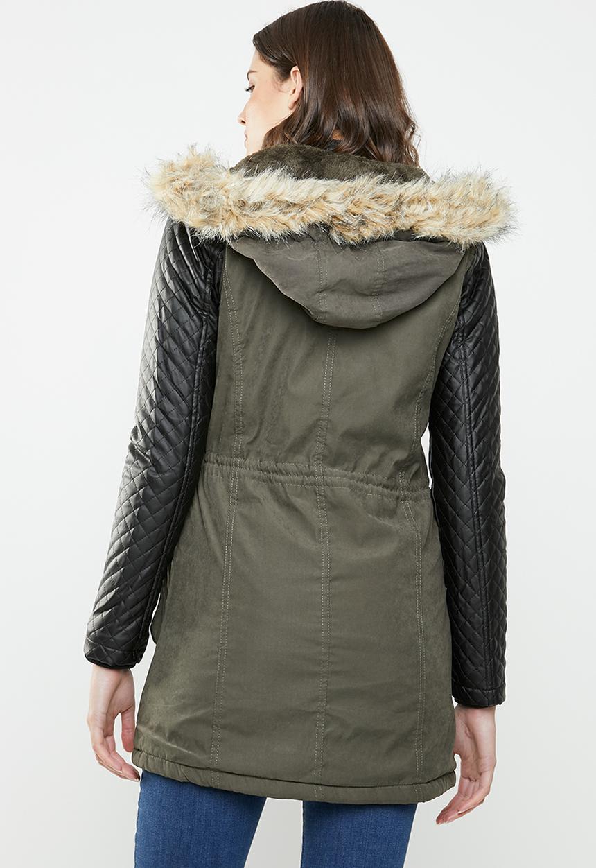 Brave Soul - Parka with quilted sleeve - khaki