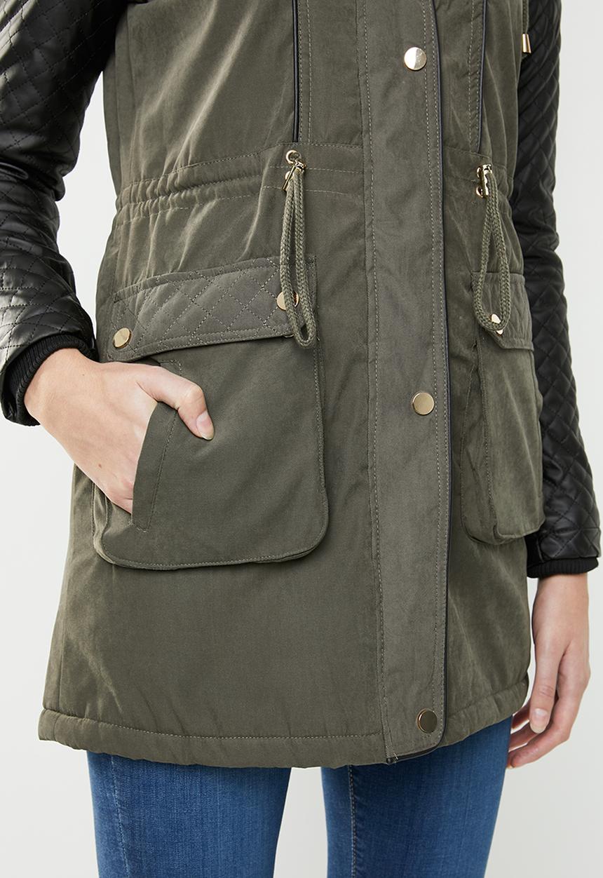 Brave Soul - Parka with quilted sleeve - khaki