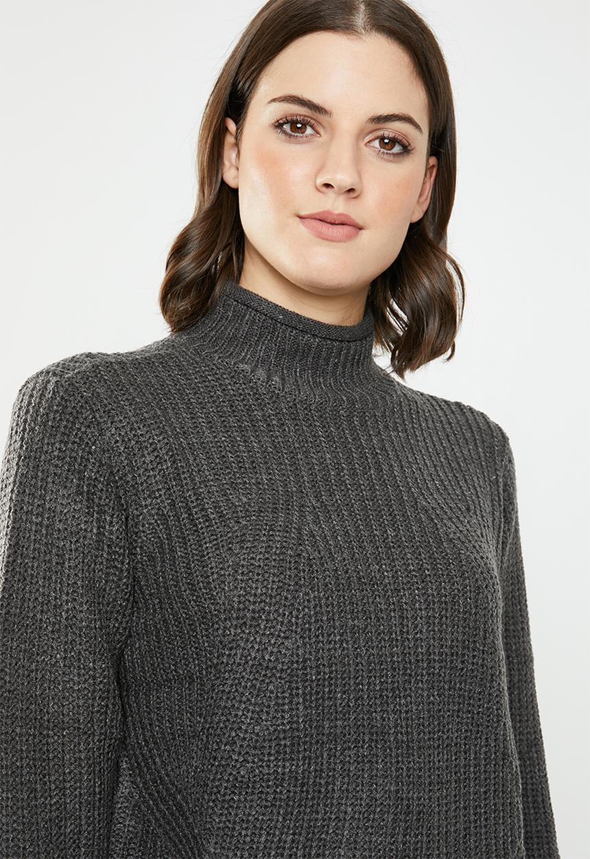 Jacqueline de Yong - Justy long sleeve roll edge pullover - grey
