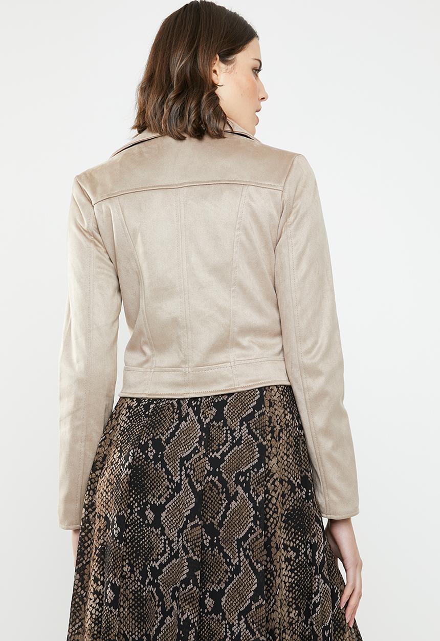 Brave Soul - Faux suede copped biker jacket - neutral
