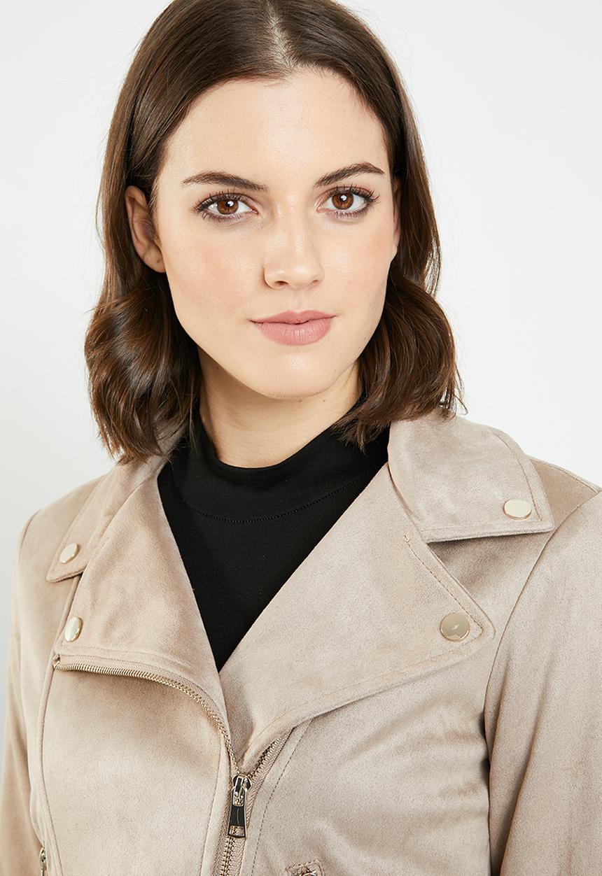 Brave Soul - Faux suede copped biker jacket - neutral