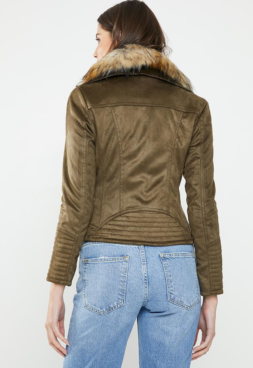Brave Soul - Faux suede biker jacket - brown
