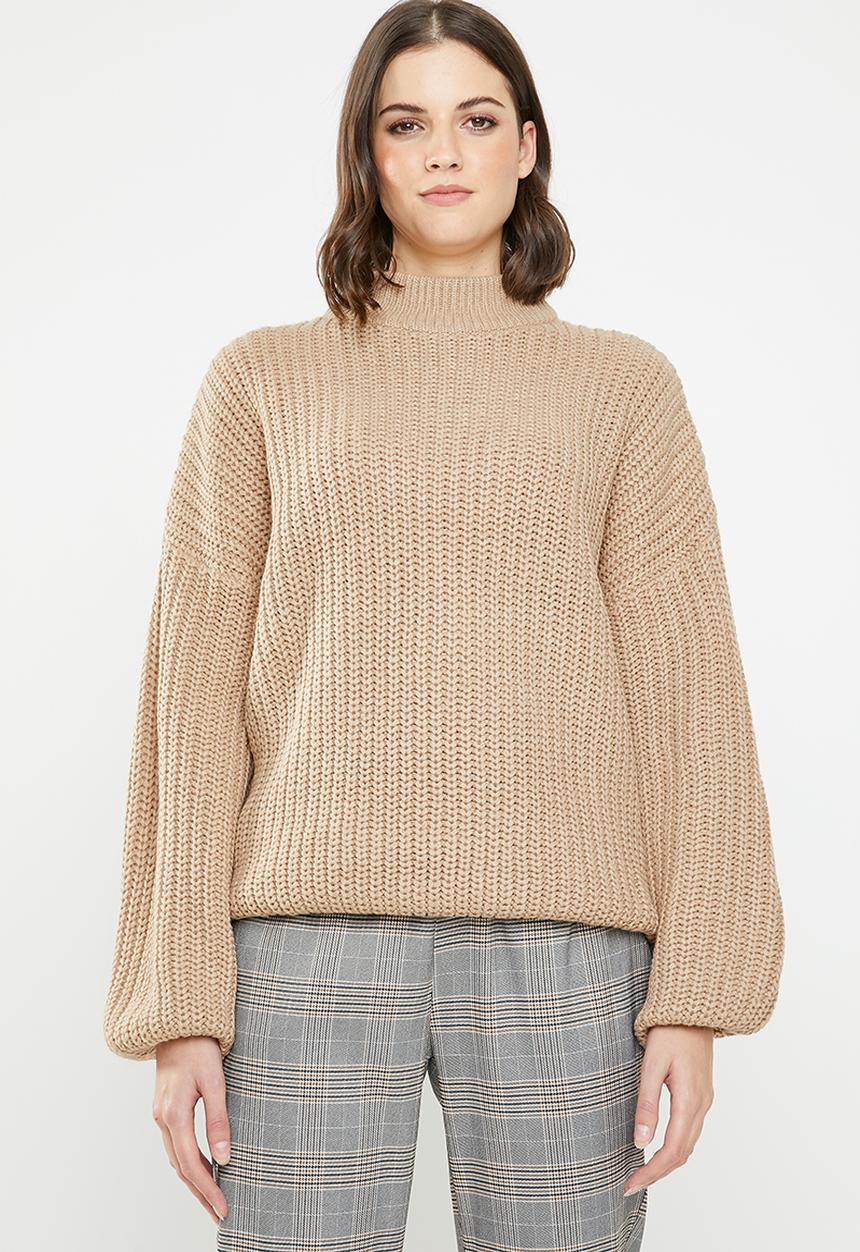 Brave Soul - Oversize bell sleeve jersey - brown