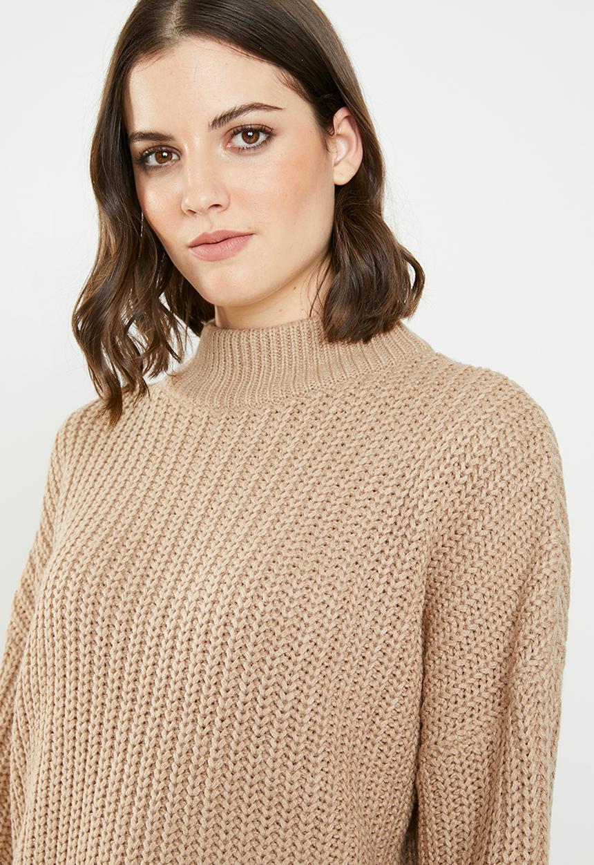 Brave Soul - Oversize bell sleeve jersey - brown