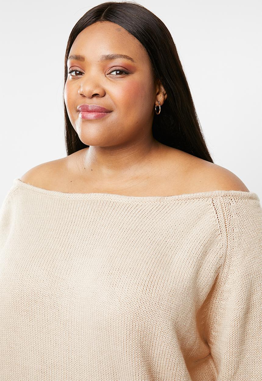 STYLE REPUBLIC PLUS - Slouch off shoulder sweater - neutral