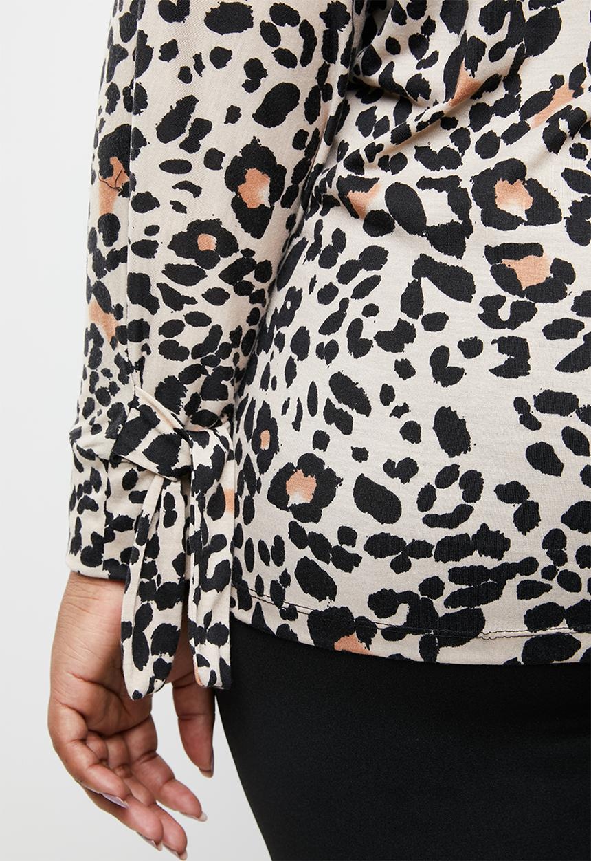 STYLE REPUBLIC PLUS - Sleeve tie top - beige & black 