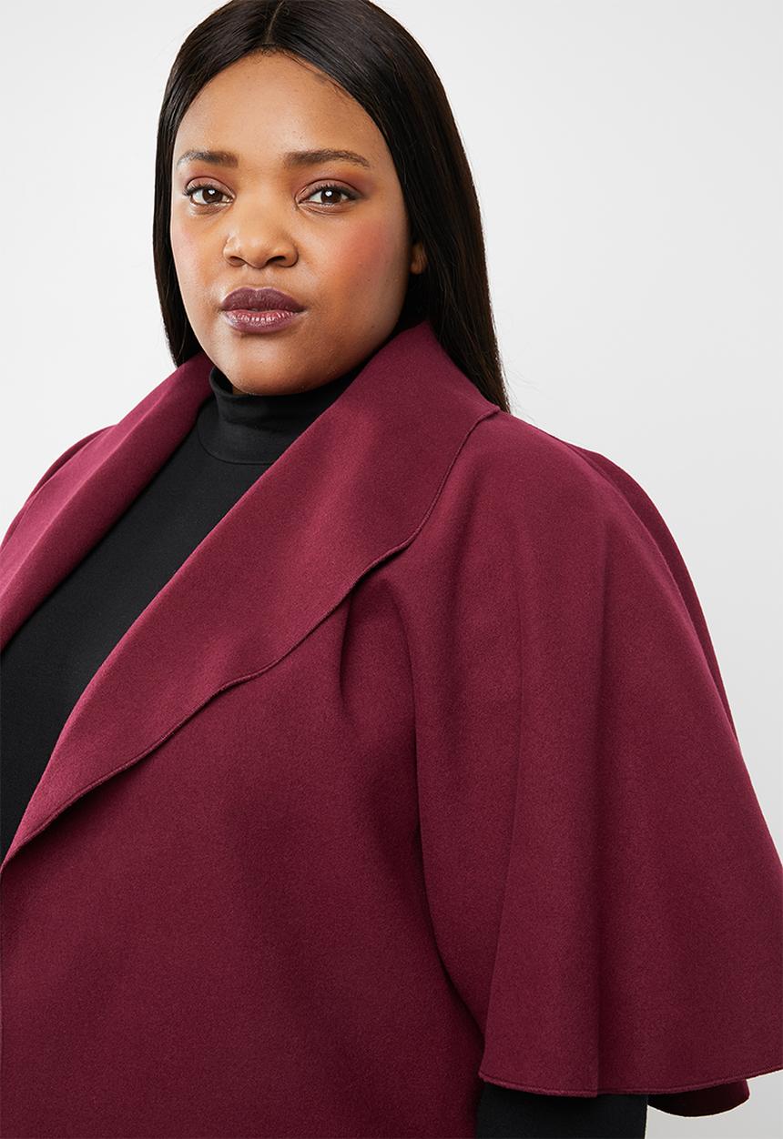 STYLE REPUBLIC PLUS - Flutter sleeve coat - burgundy