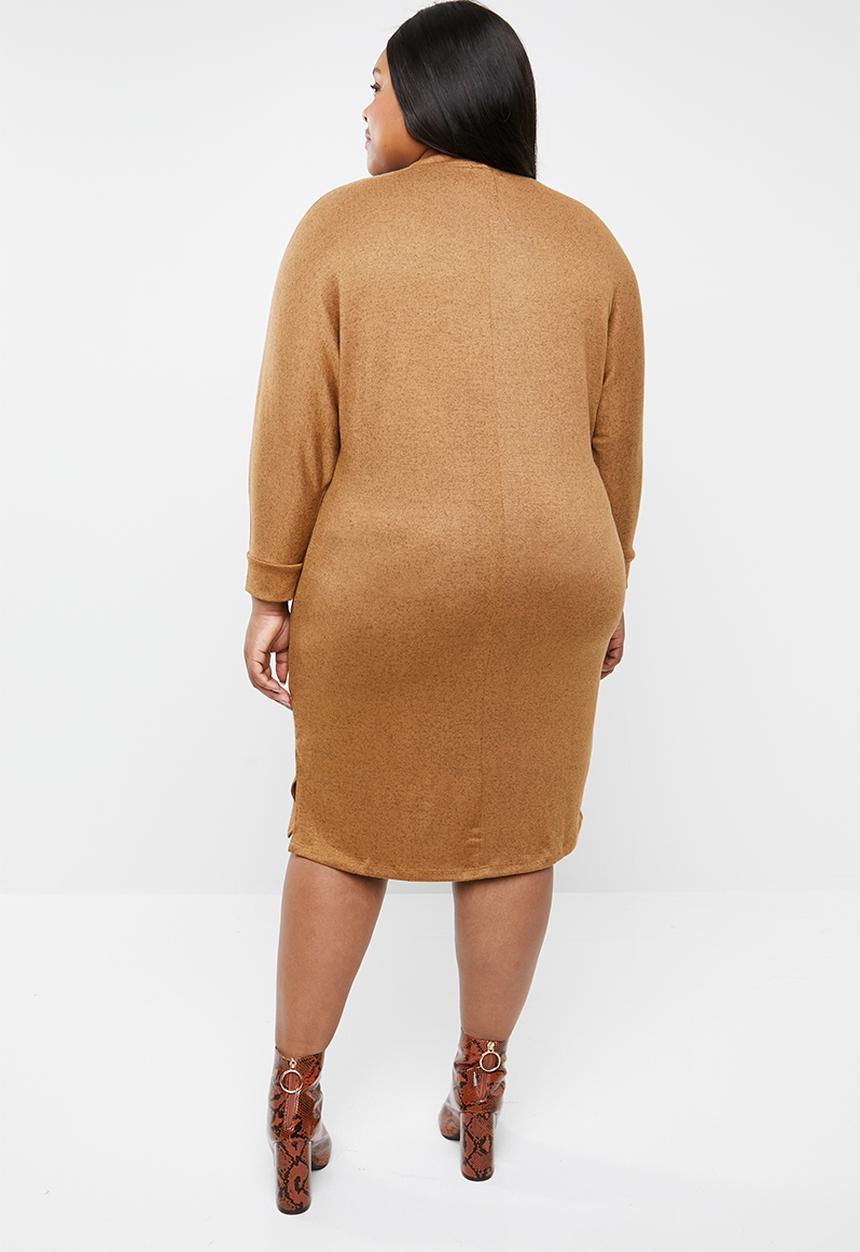 STYLE REPUBLIC PLUS - Necktie detail knit dress - tan