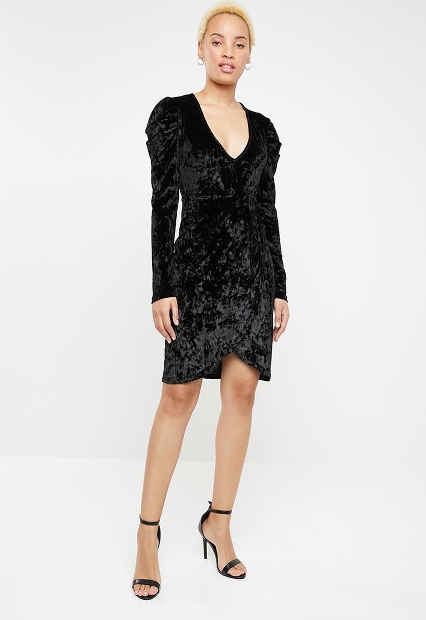 dailyfriday - Puff sleeve wrap dress - black