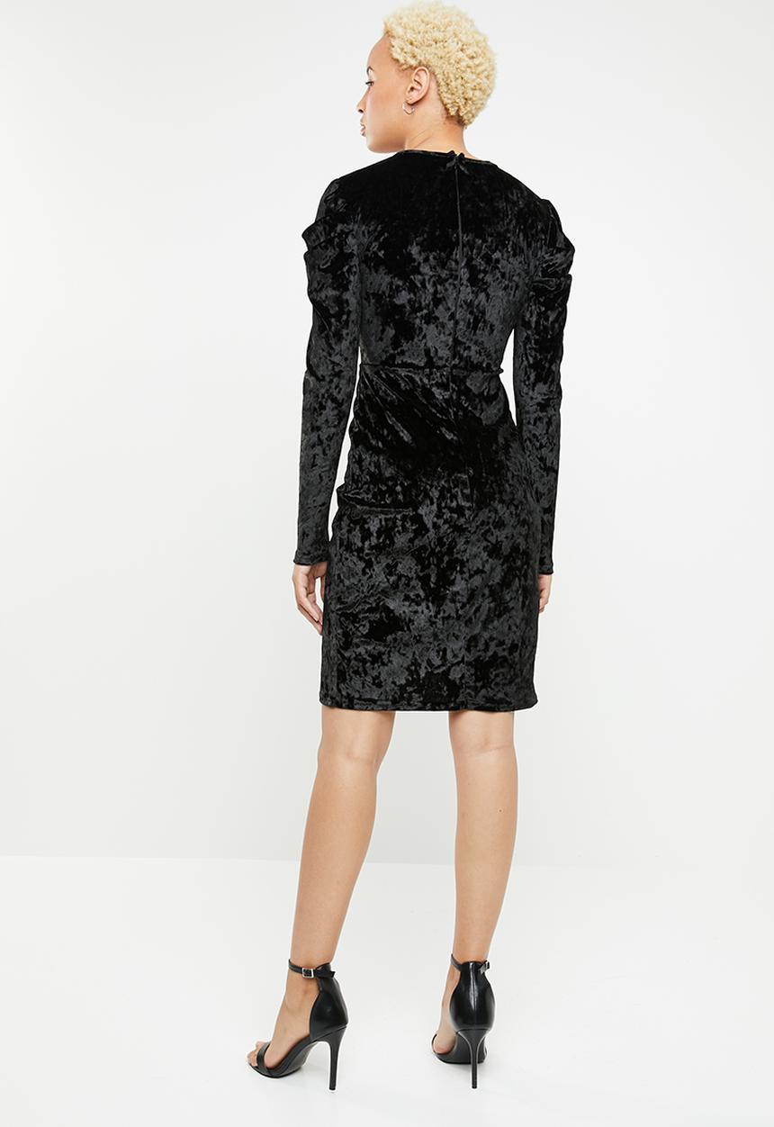 dailyfriday - Puff sleeve wrap dress - black