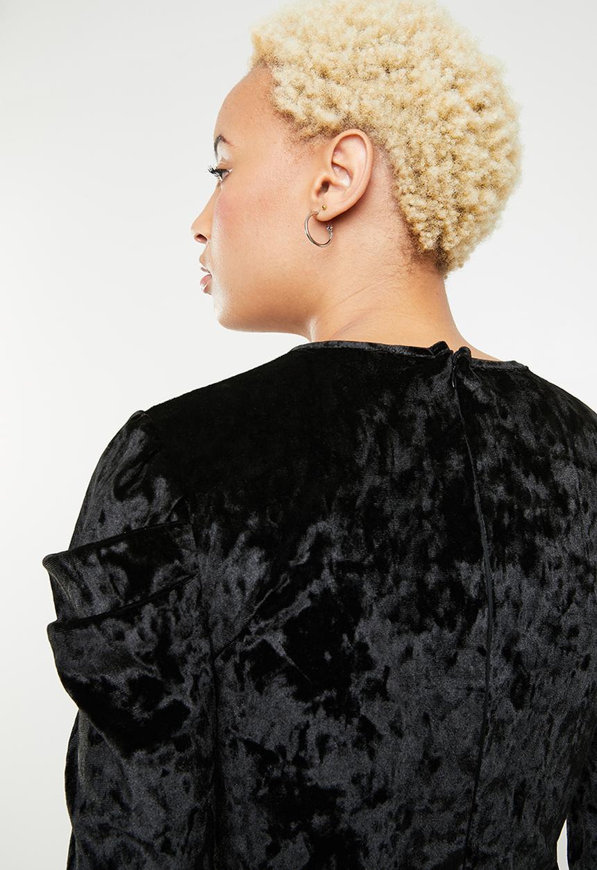 dailyfriday - Puff sleeve wrap dress - black