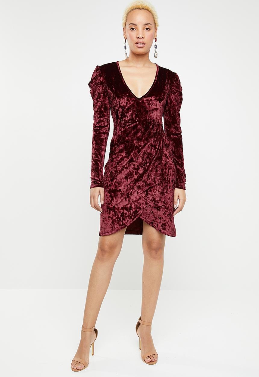 dailyfriday - Puff sleeve wrap dress - burgundy