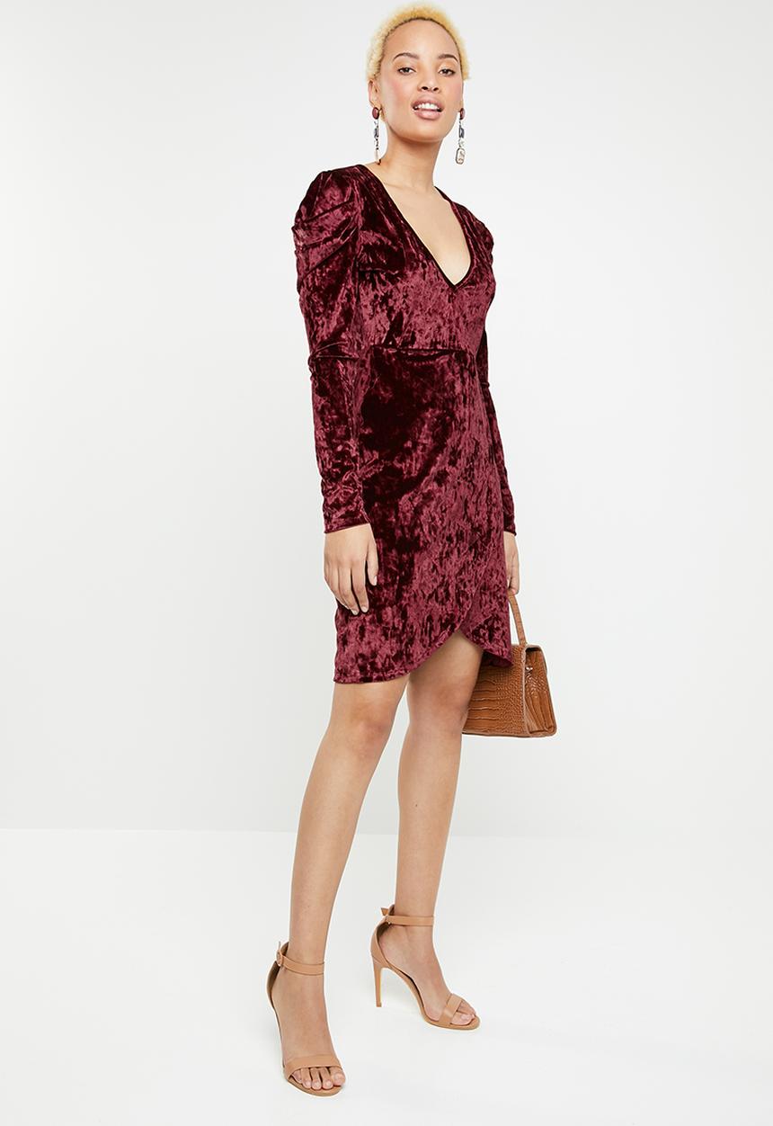 dailyfriday - Puff sleeve wrap dress - burgundy