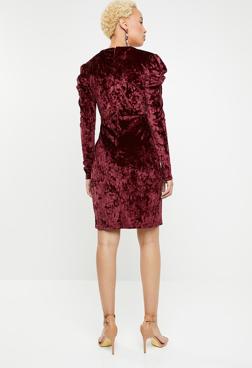 dailyfriday - Puff sleeve wrap dress - burgundy