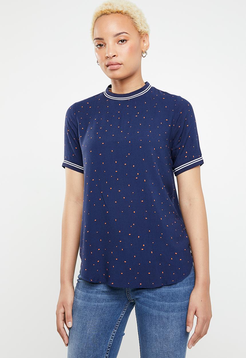 ONLY - Tina short sleeve printed lurex top - blue